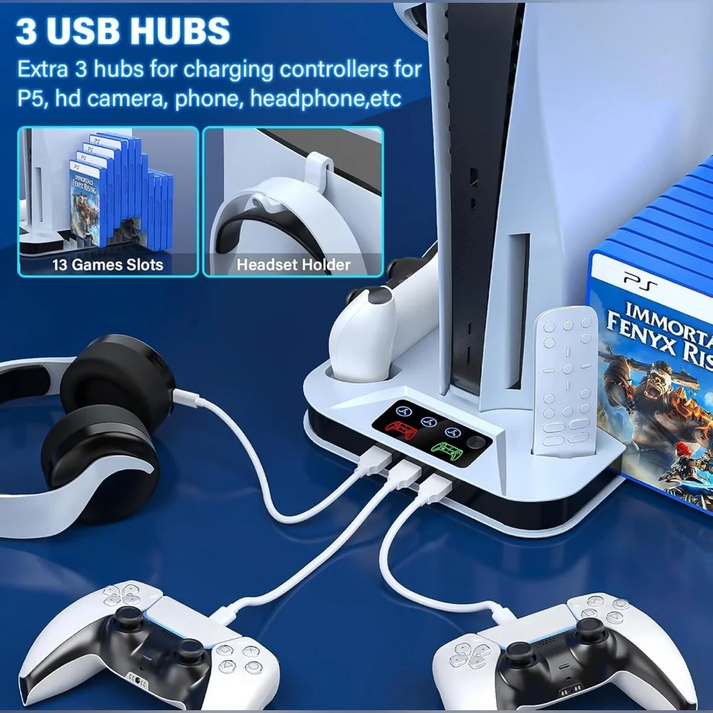 PS5 Slim Cooling Station with Controller Charging Station White color